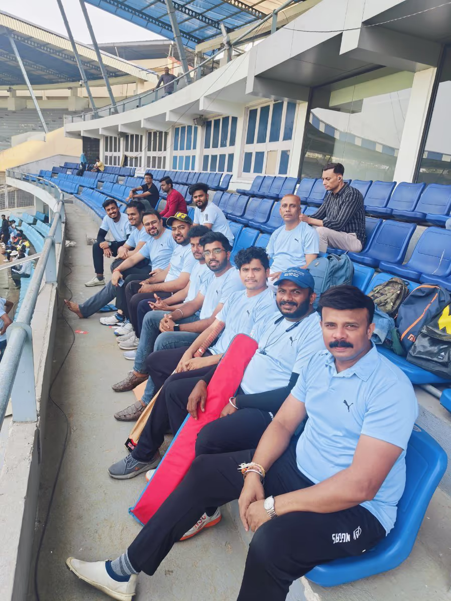 The Cityflo cricket team in the stadium stands